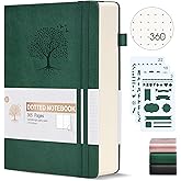 Ansopu Dotted Journal Notebook, 360 Numbered Pages Bullet Dot Grid Journal,100gsm Dot Paper Thick Hardcover Leather Journal for Writing Women Men, A5 Dotted Grid Notebooks for Work 5.75" x 8.38" Green