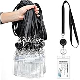 Woanger 50 Sets Black Lanyards with Retractable Reel Solid Color Black Lanyards Bulk Retractable with Vertical PVC Name Badge Holders