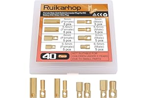 RUIKARHOP 40 PCS 5mm 5.5mm 6mm 6.5mm Female Male Gold Banana Bullet Connector Plug for RC Battery ESC Motor Wire Plug