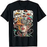 Mushrooms Growing from Human Head Surreal Botanical Art T-Shirt