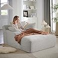 Oversized Chaise Lounge Chair Indoor,50"W Upholstered Corduroy Sofa w/ 3 Pillows,Comfy Fluffy Cloud Couch,Modern Deep Seat Sofa,Single Sleeper Sofa Chair for Livingroom,Bedroom,No Assembly(Light Grey)