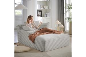 JEEOHEY Oversized Chaise Lounge Chair Indoor,50"W Upholstered Corduroy Sofa w/ 3 Pillows,Comfy Fluffy Cloud Couch,Modern Deep Seat Sofa,Single Sleeper Sofa Chair for Livingroom,Bedroom,No Assembly(Light Grey)