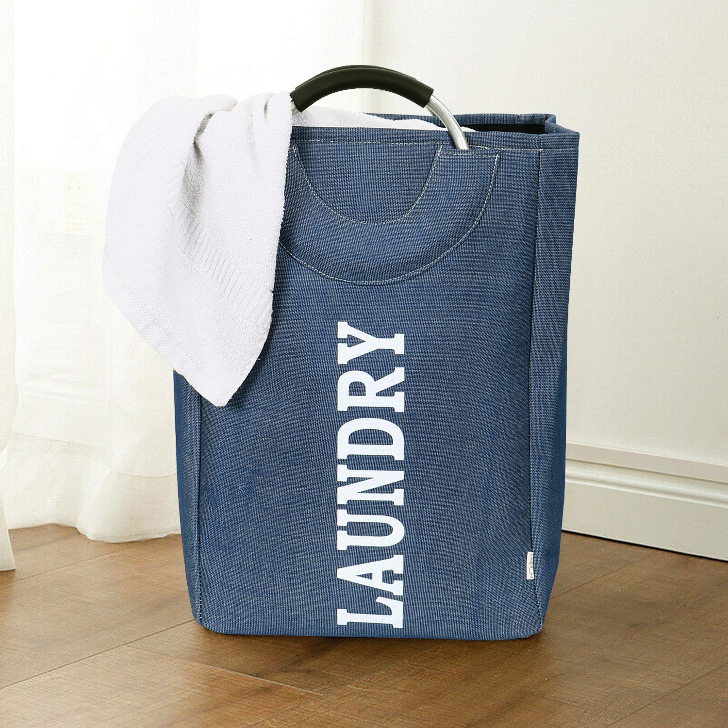 HOKIPO® Folding Laundry Bag for Clothes, Round Collapsible Storage