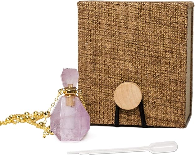 Amazon 香水瓶 天然石 ペンダント フレグランス瓶 天然宝石 香水ボトルペンダント 詰替用ボトル 化粧水用瓶 フレグランスボトル ネックレス アロマペンダントアクセサリー 香水入れ フレグランス ボトル ストアメジスト チャーム 通販