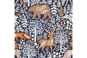 VaryStyle Vintage Blue Forest Wallpaper Woodland Animal Tree Floral Peel and Stick Wallpaper for Bedroom Nursery Removable Wa