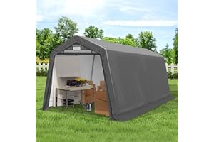 COVERONICS 8' x 14' Outdoor Storage Shed - Heavy Duty Portable Shelter Carport with Ventilation Windows and Roll-up Doors, Storage Shelter Tent for Motorcycle, Bike, Lawnmower and Garden Tools, Grey