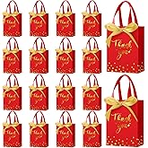 Kolldenn 36 Pack Small Thank You Gift Bags with Handles 5.9 x 4.3 x 2.4 Inches Christmas Party Favor Bags with Bow Ribbon Candy Goodie Gift Bag Bulk for Xmas Wedding Birthday Bridal Shower(Red)