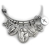 St. Genevieve Bangle Bracelet, Patron Saint Italian Charm Jewelry, Catholic Gift, 4 Sizes Extra Small to Large