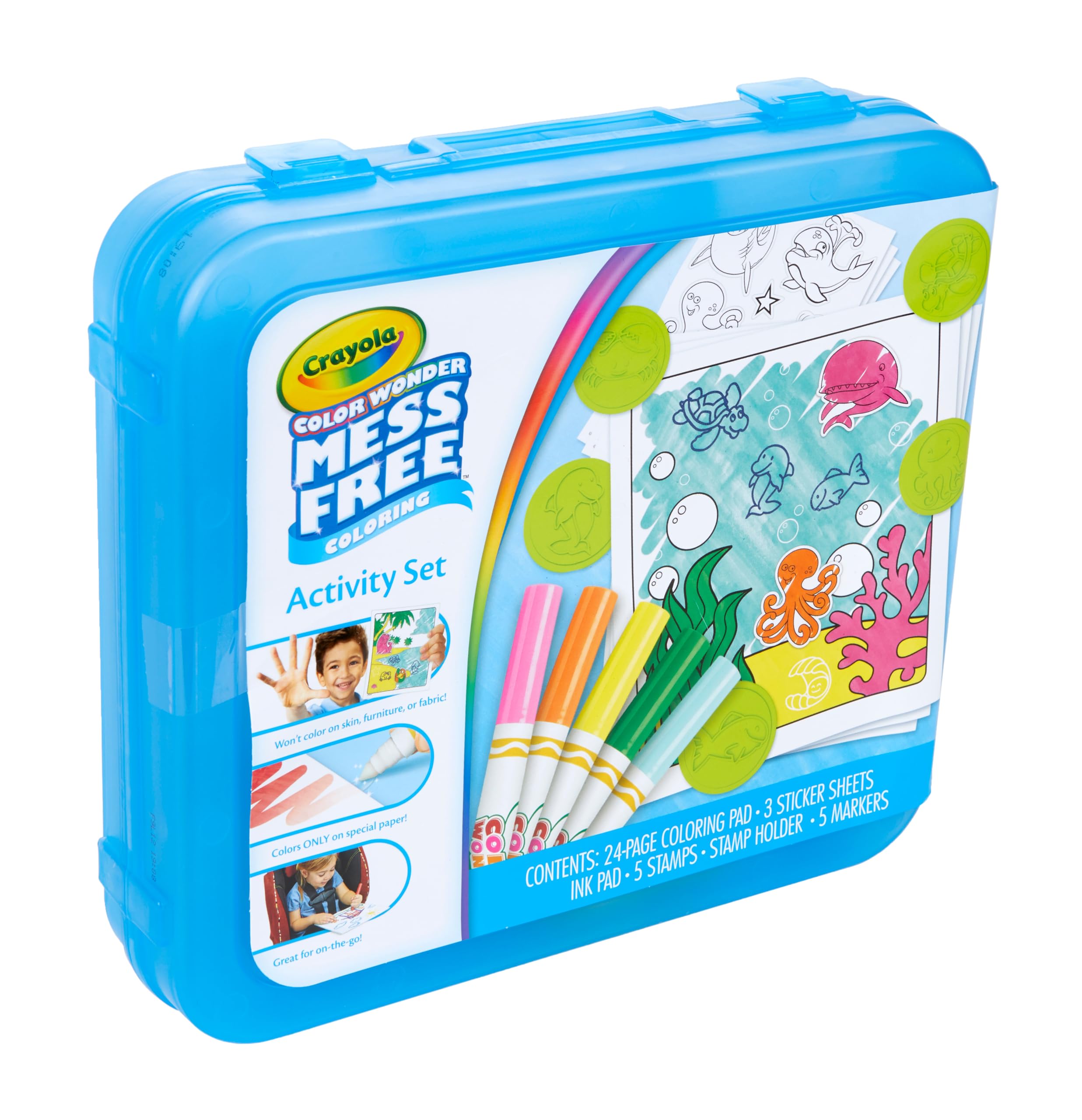 Crayola Color Wonder Mess Free Coloring Activity Set (30+ Pcs), Holiday & Christmas Gift for Toddlers, Travel Art Kit with Markers, Stamps, and Stickers, Ages 3+