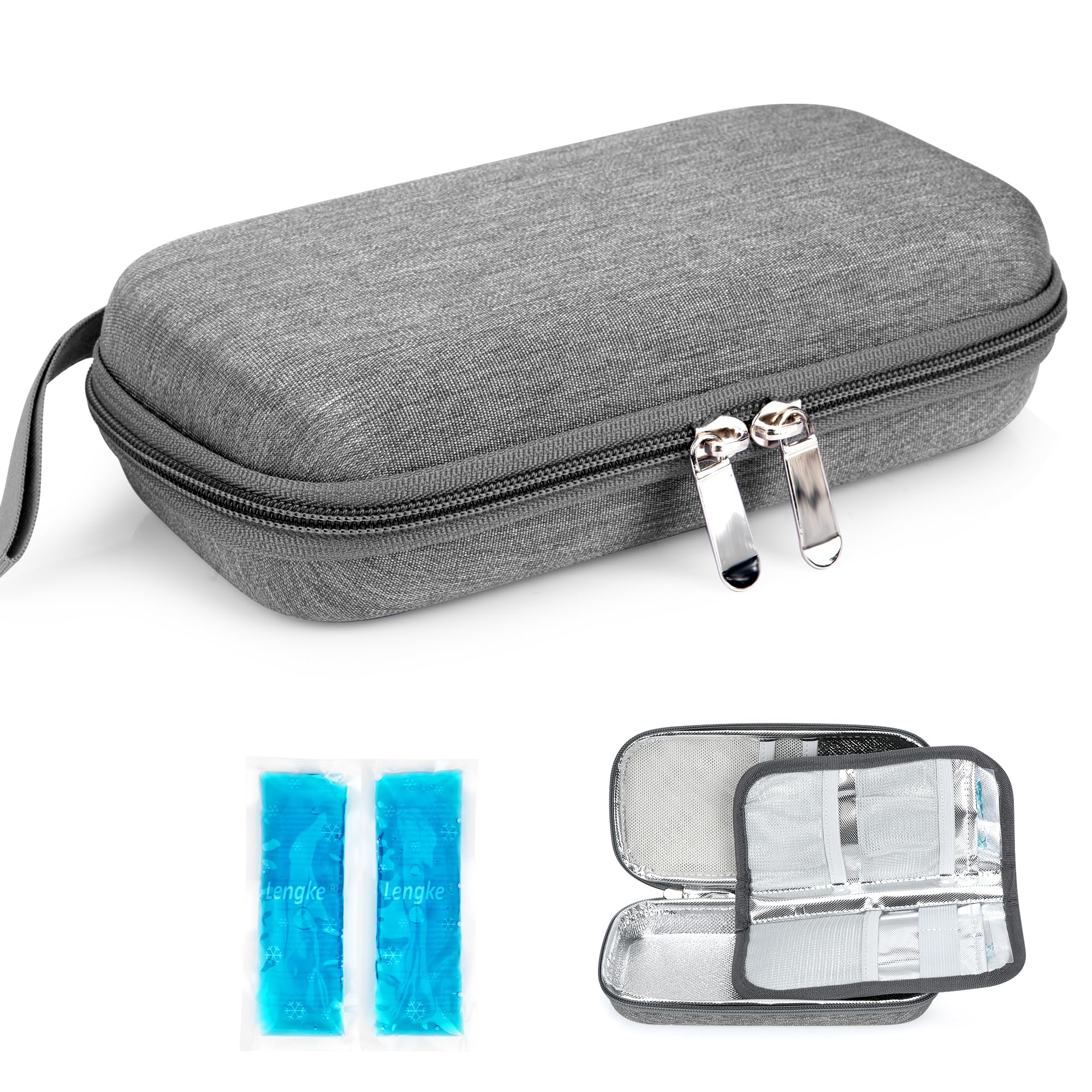 YOUSHARES Insulin Travel Case Hard Shell - Insulin Cooler Travel Case with 2 Ice Packs, Diavy Insulin Pen Case, Medicine Cool Bag for Diabetes Supplies (Grey)