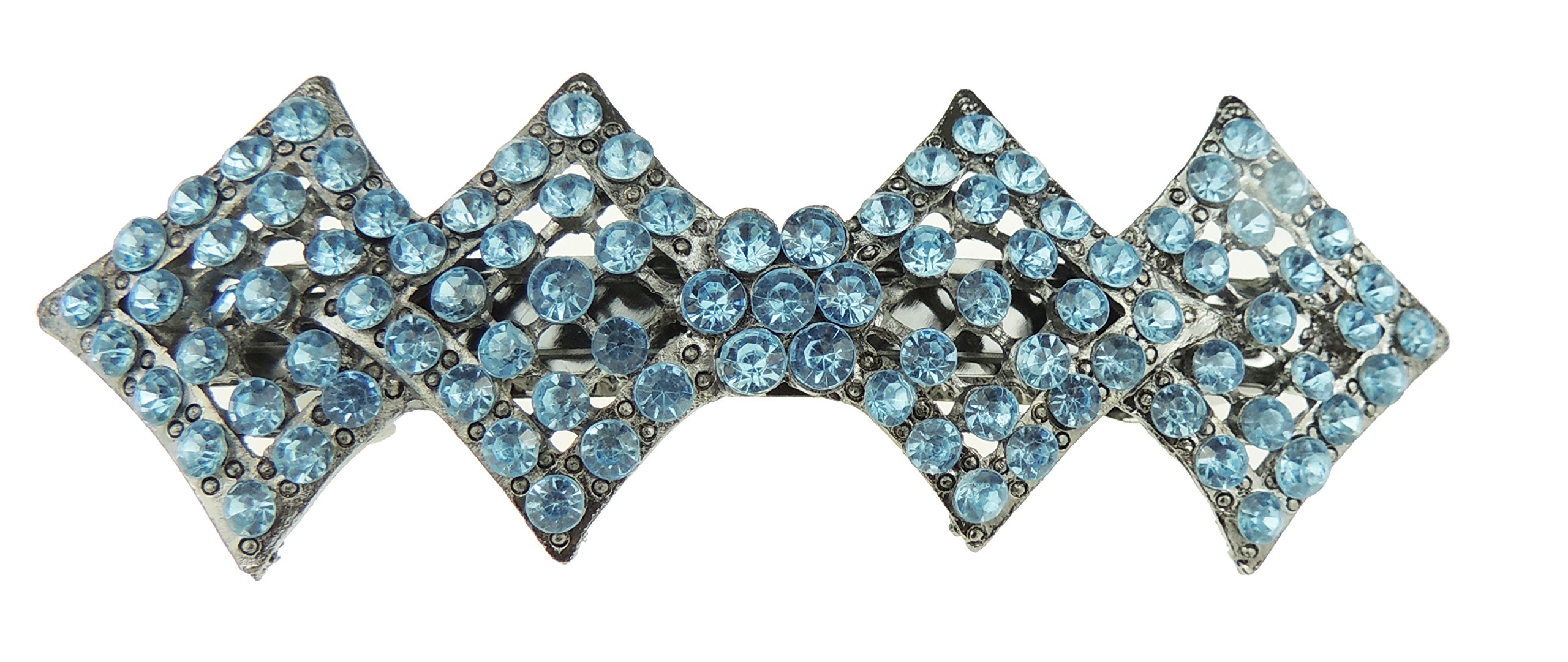 Womens Girls Crystal Rhinestone Diamante Wedding Bridal Party Evening Ponytail Fine Hair Accessories Formal Occasion Barrette Hairpin Grip French Spring Clip Long Bow Diamond Shape (Turquoise)