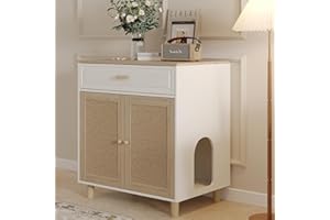 FACEKET Cat Litter Box Enclosure Furniture Hidden - Indoor 2-in-1 Wooden Cat House & Washroom Cabinet with Scratching Board Doors and Drawer, 31.5”x21.6”x34.6”H