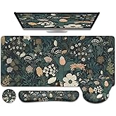 iCasso Desk Cover Mat, 4in1 Floral Large Mouse Pad with Wrist Rest, Desk Matt for Desktop, Anti-Slip XXL Big Computer Ergonomic Mousepad with Wrist Support for Keyboard and Mouse (Weeds)