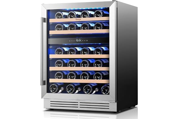 Yeego Wine Fridge Cooler - 24 Inch Dual Zone Wine Fridge Hold 52 Bottles, 40-65Â°F Wine Refrigerator Glass Door, Built in Fridge, Freestanding Adjustable Shelves Fridge for Beer Soda Drink Home Bar