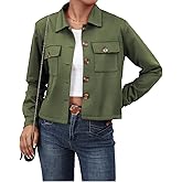 Waist Wow Women's Faux Suede Cropped Jacket Casual Button Down Fall Shacket Jackets Long Sleeve Outerwear Coats