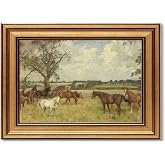 Gold Framed Canvas Wall Art Rustic Horse Painting Picture Wall Decor Countryside herd of horses Poster Prints for Living Room Kitchen Bedroom Home Decoration 12x16in