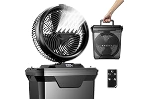 Koonie 10 Inch Camping Misting Fan 11L Tank, 20000mAh Cooling Battery Floor Fan with Remote, 4 Timers, 4 Speeds, 3 Mist Modes, 45°/90° Oscillation, 10° Tilt, Portable for Outdoors Patios, Travel