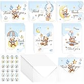 Blue Bear Thank You Cards: 24pcs Bear Balloon Baby Shower Thank You Cards with Envelopes & Stickers (6 Designs), Cute Bear Greeting Card for Baby Shower Wedding Bridal Wedding Birthday Party Supplies