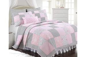 Cozy Line Home Fashions 100% Cotton Real Patchwork Floral Butterfly Shabby Chic Girly Reversible Quilt Bedding Set, Coverlet Bedspread (Black Pink, Twin - 2 Piece)