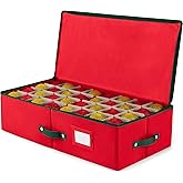 ZOBER Underbed Christmas Ornament Storage Box - Stores 64 3" Ornaments, With Dividers - Tear Proof 600D Oxford Fabric, Ornament Organizer Storage Box, Durable Christmas Containers Holder - Red