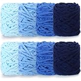 Buryeah 8 Pack Chunky Chenille Yarn for Crocheting (Blue Series) | Soft Thick Fluffy Yarn for Hand Knitting, Bulky Velvet Blanket Plush for Weaving, DIY Crafts ,Each 3.5 oz 55 Yards