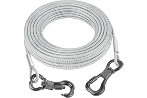 Tresbro 15FT Reflective Tie Out Cable for Dogs Up to 250 Pounds, Steel Wire Lead Leash Cable with Stainless Dual Fix Buckle, Lightweight and Enduring, Dog Chains Outside for Outdoor,Yard,Camping