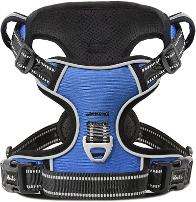 HEELE Dog Harness Reflective Padded Handle 2 Rings Size L Blue