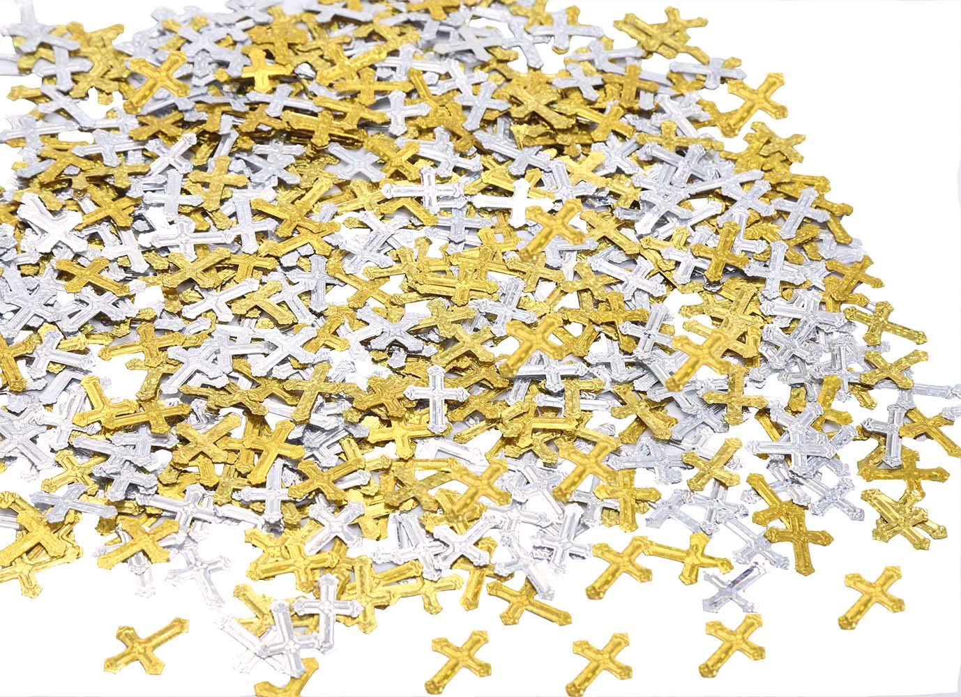 1.6 Ounce Crossed Christening Confetti Gold Silver Glitter Cross Metallic Sequins Table Scatter for Baby Shower, Wedding, Birthday, Communion Baptism, and Christmas Party Decoration by Topfunyy