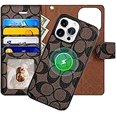 LFZLHPP Wallet Case for iPhone 15 Pro Max with Strong Magnet, Detachable Kickstand Cover, Luxury PU Leather Design,Compatible Phone Cover 6.7 Inch, Brown