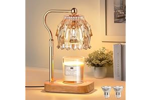 QIMH Candle Warmer Lamp with Timer Dimmer, Modern Wax Warmer for Scented Wax Jar Candle Warmer with 2 Bulbs, Adjustable Height Glass Lamp for Gifts for Women, House Warming Gifts, Home Decor, Gold Amber