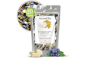 Nelson's Tea - Blueberry White Chocolate Loose Leaf Tea With White Tea, Chocolate Pieces, Dried Blueberries, and Cornflowers - 1.6 oz.