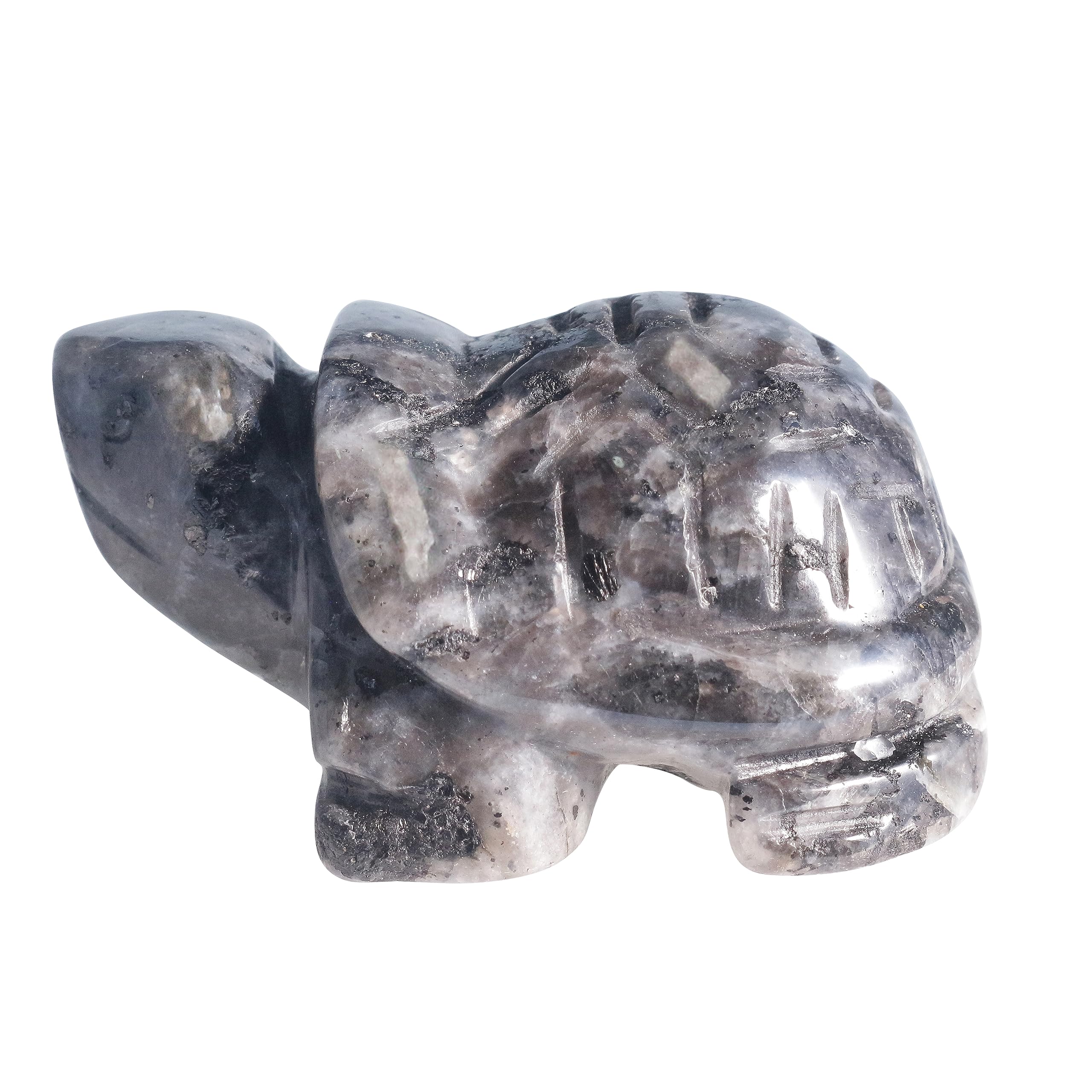 Ladeukoi 2"(50mm) Carving Gemstone Turtle Statue, Natural Healing Animal Tortoise Figurines Collectible Fengshui Pocket Stone Sculpture, Black Labradorite