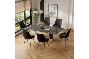 Daluvenix Modern Dining Chairs Set of 6, Spacious Comfortable Dining Room Chairs, Faux Leather Upholstered Dining Chairs with Thick Cushion for Dining Room, Black