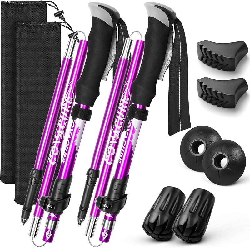 COVACURE Walking Poles 2 Pack Lightweight 7075 Aluminum Collapsible 100-120cm