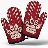 Funny Cat Lover Cooking and Baking BBQ Kitchen Gadgets with Heat Resistant Silicone Non-Slip, Made from Scratch Oven Mitts Set of 2, Gifts for Mom Bake Lover Chef Cat Owner BFF Wife Sister Colleague