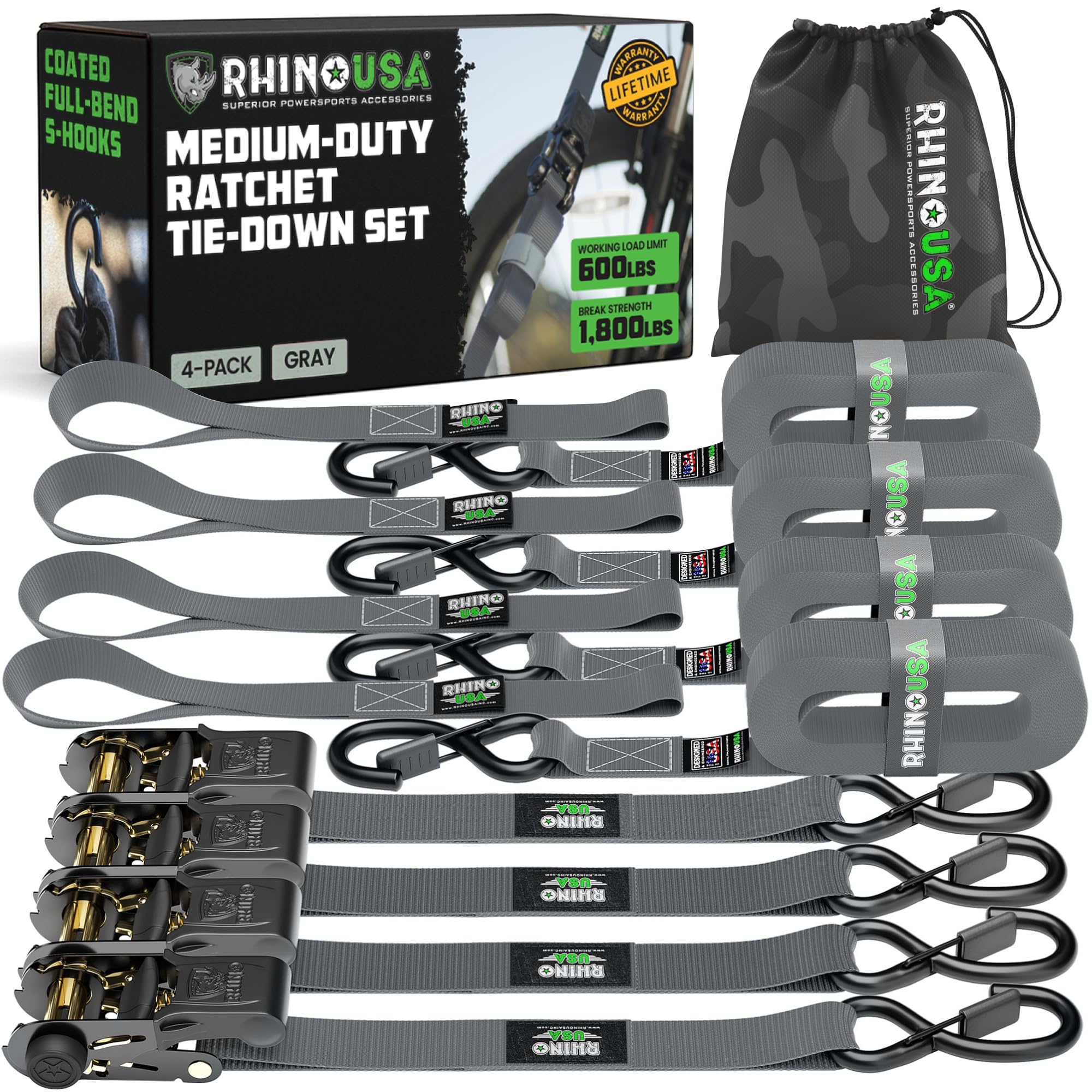 Rhino USA Ratchet Straps Tie Downs (4-Pack) - 1