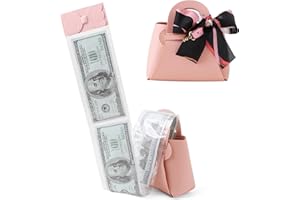 Vane Oak Money Pull Box for Cash, Surprise Money Boxes with Ribbon Leather Mini Bags with 30 Pcs Transparent Bags for Birthda