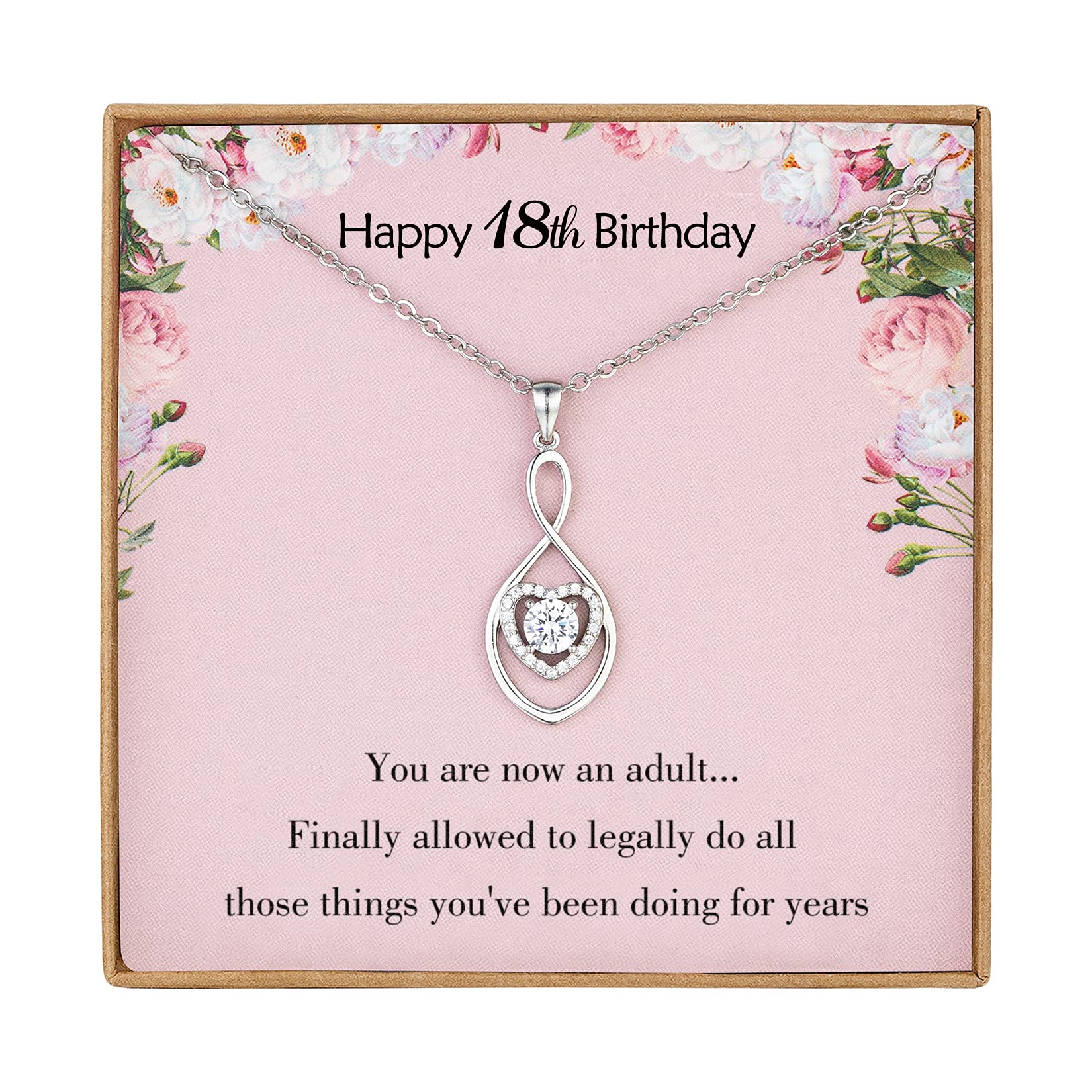 Vanjewnol 18th Birthday Gifts for Girls Birthday Presents Birthday Gifts for Her Infinity Heart Silver Necklaces for Women with Jewellery Box Sister Gifts N02E