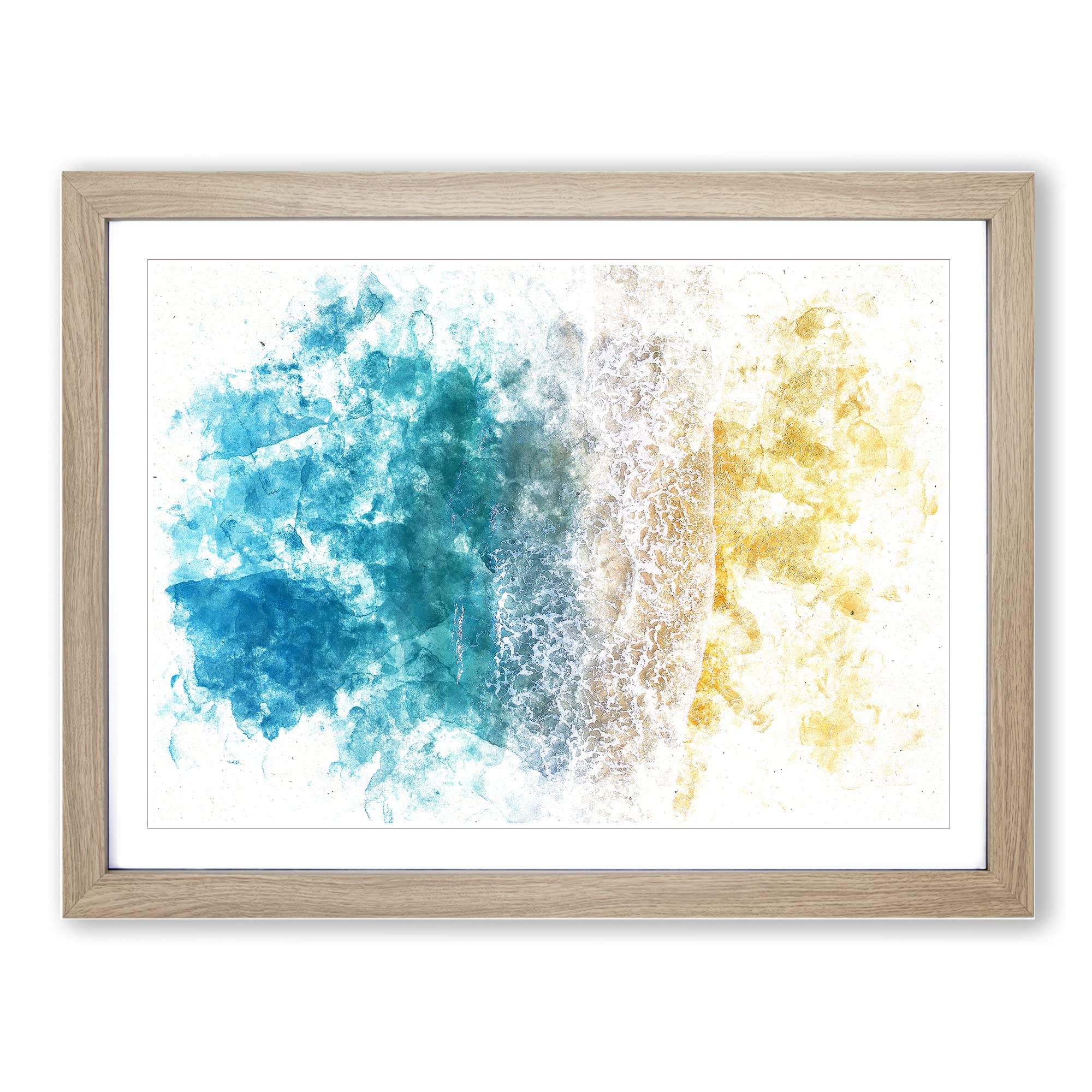 Palm Coast Beach In Florida Watercolour Modern Framed Wall Art Print, Ready to Hang Picture for Living Room Bedroom Home Office Décor, Oak A4 (34 x 25 cm)