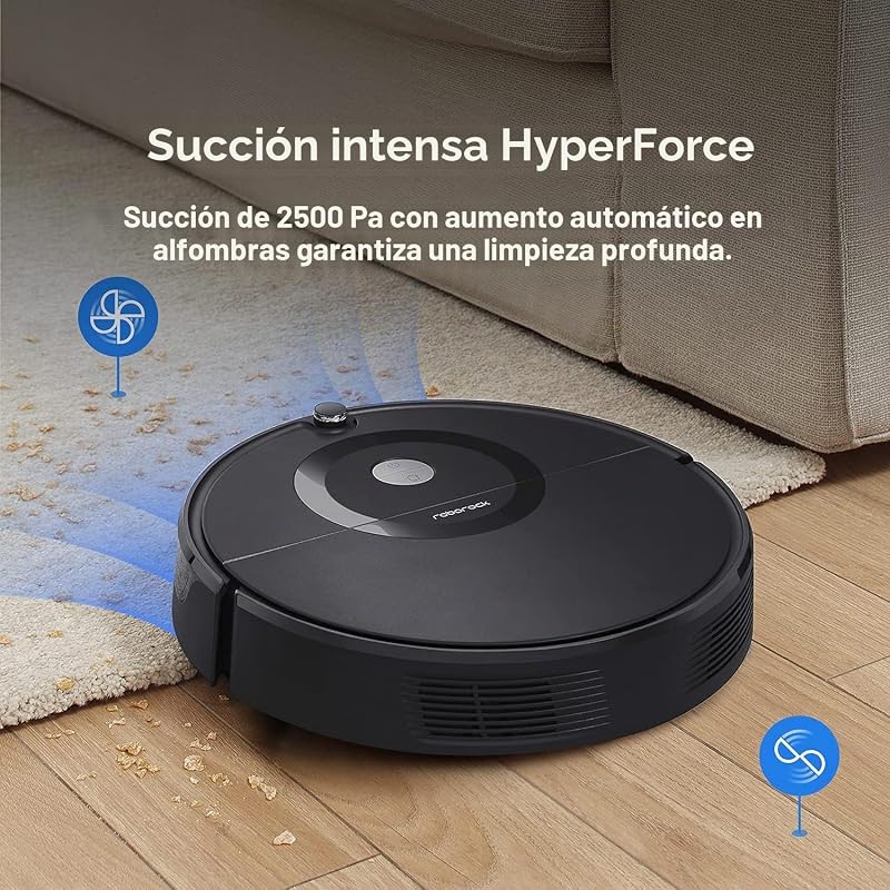 E5 Robot Aspirador y Mopa para Todos los Suelos con Control Remoto y App/Voz (2500Pa, 200min de duración, 640ml polvo/180ml tanque de agua, auto. Sistema de ruta giroscópico) Negro