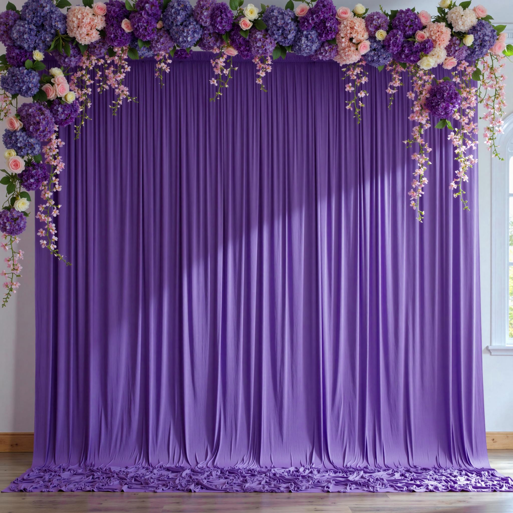 Photo 1 of 10 ft x 10 ft Wrinkle Free Purple Backdrop Curtain for Parties, Polyester Purple Photo Backdrop Drapes for Wedding Birthday Girls Party Mermaid Baby Shower,5ft x 10ft,2 Panels