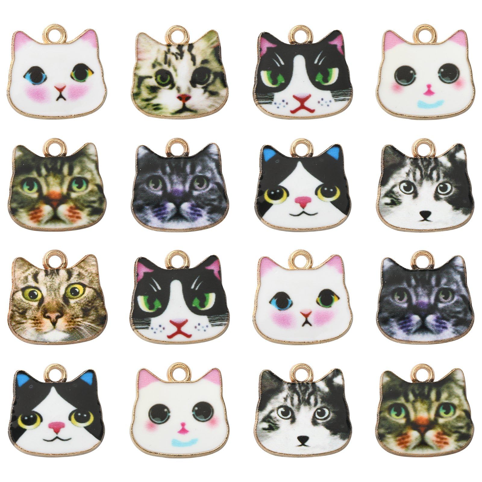 Stiesy 45Pcs 9 Styles Enamel Cat Charms Pendants Colorful Printed Kitten Charms Cute Animal Dangle Charms for DIY Crafts Bracelet Jewelry Making