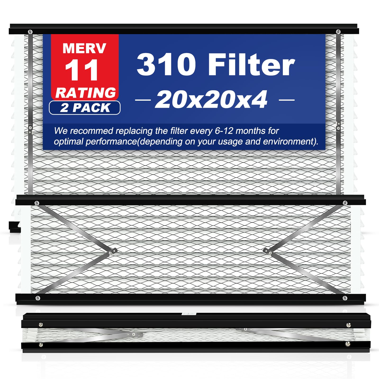 Photo 1 of 2-Pack 310 Replacement Filter Compatible with AprilAire Whole House Air Purifiers Models 1310, 2310, 3310, 4300, MERV 11 Air Purifiers, Size:20x20x4 (Actual size:19.41x19.8x4.02in)