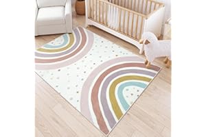 STARUIA Boho Rainbow Rug for Girls Bedroom, Large Area Rug 5x7 Washable Kids Rugs for Playroom Tent Castle, Non-Slip Soft Play Mat Carpet Nursery Rugs for Kid Room Classroom Dorm