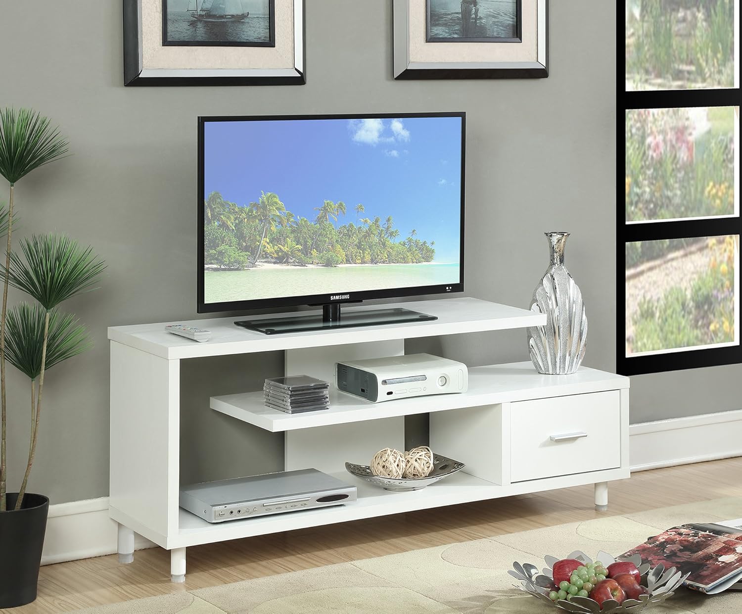 Convenience Concepts Seal II 60" TV Stand, White: Furniture & Decor