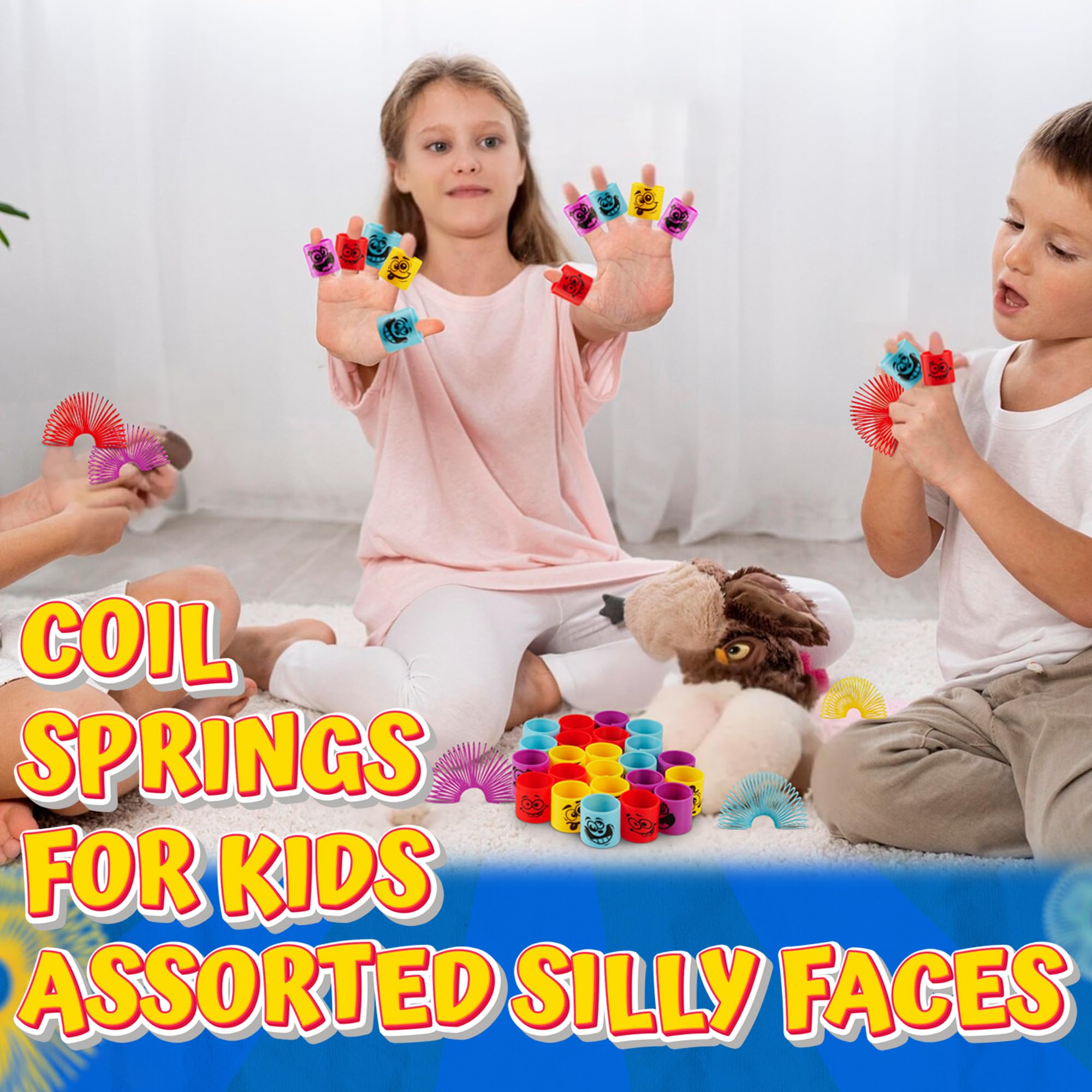 Mega Pack of 50 Coil Springs for Kids - Assorted Silly Faces and Colors, Mini Plastic Spring Toy for Party Favors, Carnival Prizes, Gift Goodie Bag Filler, Stocking Stuffers