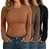Evervibe 3 Pack Women's Plus Size Thermal Shirts Fleece Lined Long Sleeve Crew Neck Tops Slim Fit Shirts with Thumb Holes