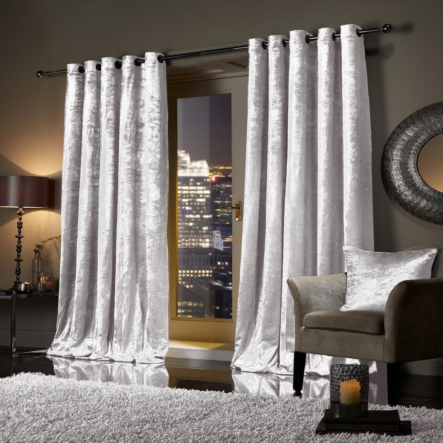 viceroy bedding Pair of Heavy Crushed Velvet Curtains EYELET RING TOP