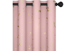 Deconovo Black Out Curtains for Living Room 2 Panels Set, Thermal Curtains for Bedroom Aesthetic, Light Block Curtains, Grommet Patterned Drapes with Foil Dots (52W X 95L Inch, Coral Pink)