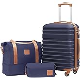 Coolife Suitcase Set 3 Piece Luggage Set Carry On Hardside Luggage with TSA Lock Spinner Wheels (Navy, 3 piece set (DB/TB/20))